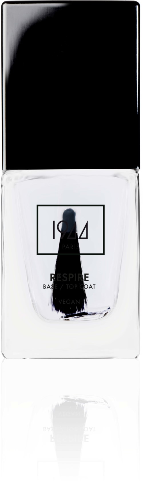 Fles met zwarte vloeistof, label zegt 'Respite' en 'Eau de Parfum 100ml', zwarte dop, strak ontwerp.