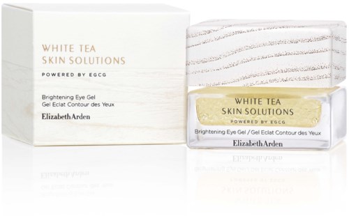 A box and jar of Elizabeth Arden's White Tea Skin Solutions Brightening Eye Gel.