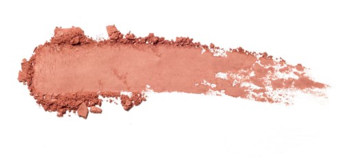 Ett puder med rosa nyans, strött ut som en penseldrag på en vit bakgrund.