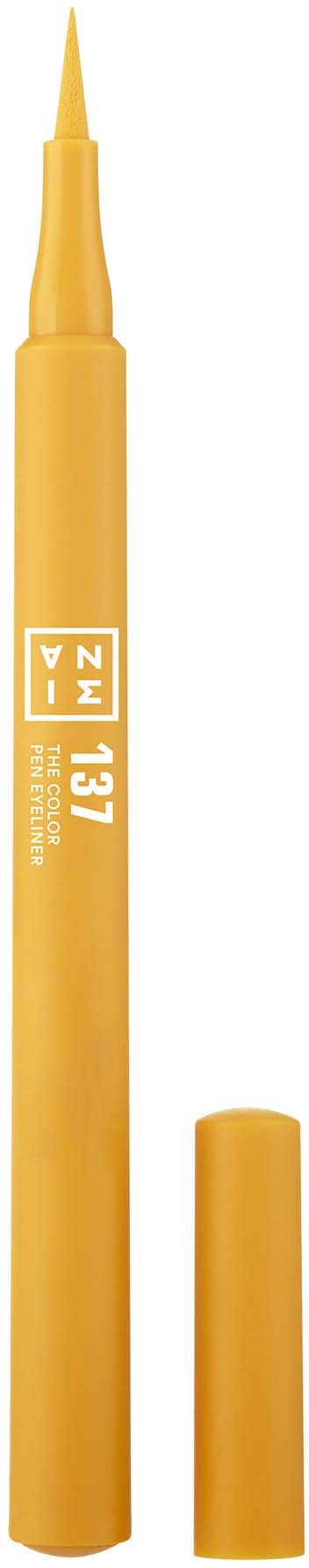 A yellow marker with its cap off, showing a fine tip. Markings on the marker include numbers and letters.
