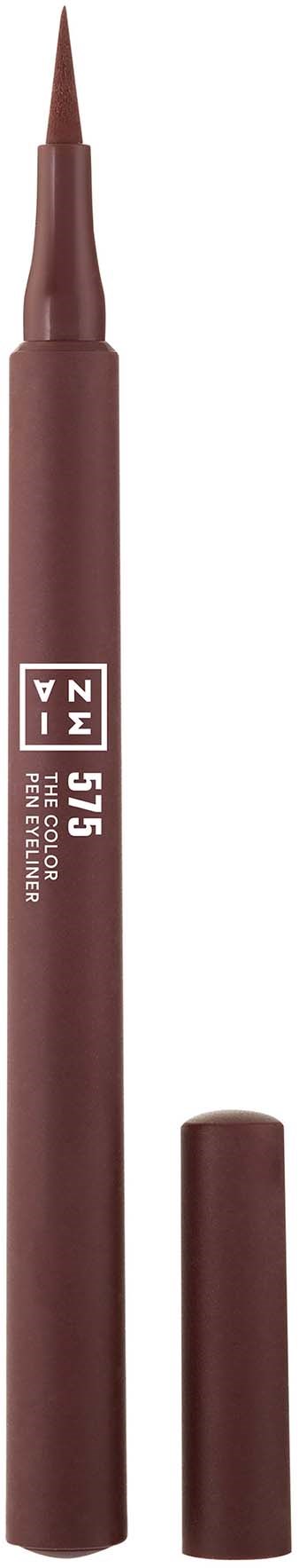 A brown liquid eyeliner pen with its cap beside it, designed for makeup application.