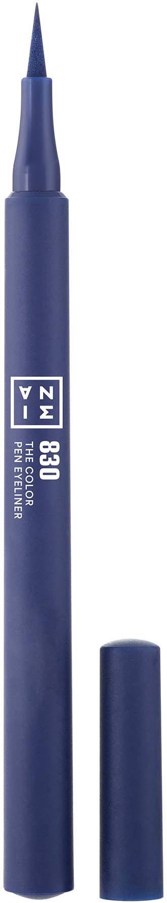 A blue felt tip pen with its cap removed, showing a fine pointed tip.
