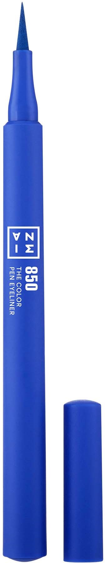 Blue marker pen with cap removed, labeled BIC 850, thin tip, standing upright.