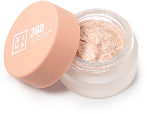 Creamy eyeshadow in a small jar with a pink lid. The lid says "3INA 300 THE 1ST 24H EYESHADOW."