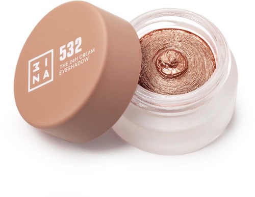 A small jar of bronze-colored cream eyeshadow with a brown lid labeled '3INA 532 The 24h Cream Eyeshadow'.
