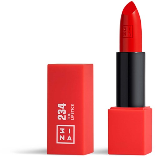Ett rött läppstift i ett svart och rött hölje med förpackning märkta '234 THE LIPSTICK ZNA'.