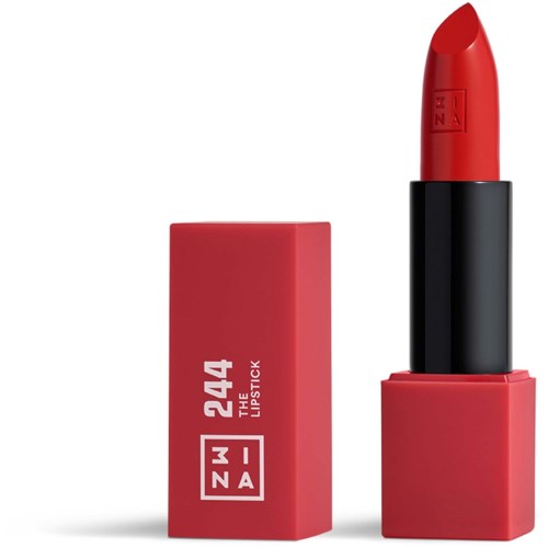 Ett rött läppstift med matchande box, märkt '244 THE LIPSTICK' och 'ZNA' i vitt.