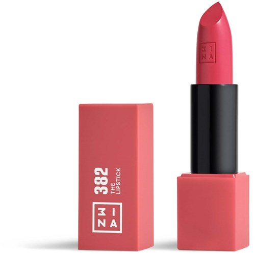 Rosa läppstift i svart fodral med en rosa förpackning, märkt '382' och 'The Lipstick'.