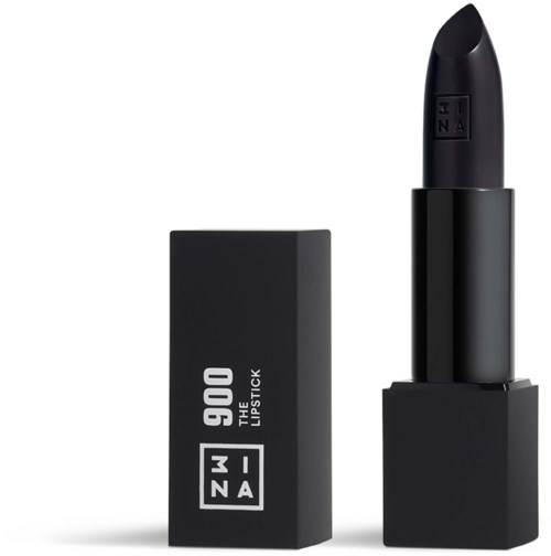 En svart läppstiftstubbe med en svart box bredvid, märkt '900 THE MOOD LIPSTICK' av MZNA.
