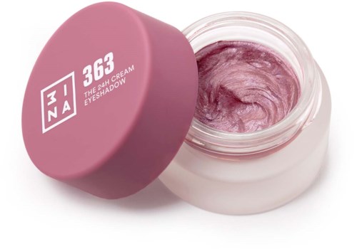 Pink container with cream, labeled '3INA 363 The 24H Cream Eyeshadow'.