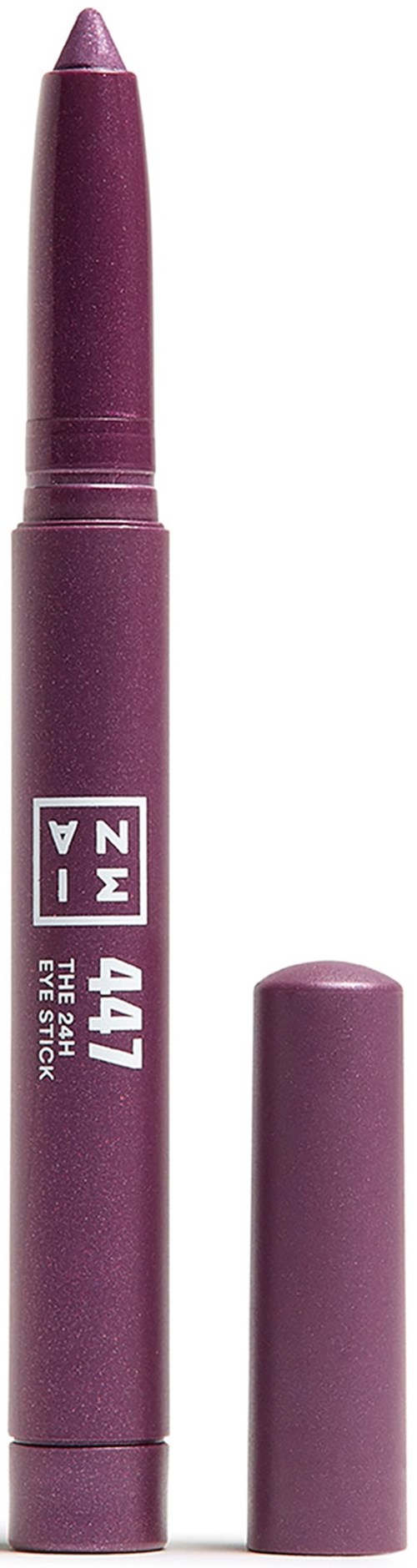 A purple lip crayon with the cap next to it, displaying the product name and shade number.