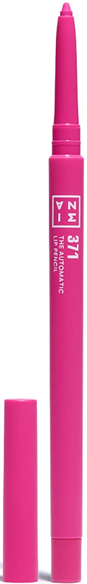 A pink thick felt-tip pen with a cap, standing upright with the cap removed and placed beside it.