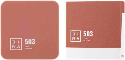 A blush-colored makeup item with the 3INA logo and product number 503, named The Blush, in a box and compact.