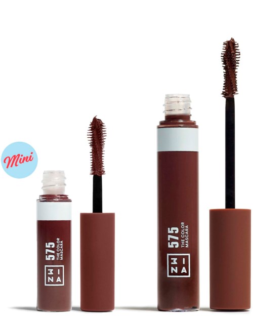 Four different sizes of ZAO mascara bottles with brownish caps and wands visible. One is labeled 'Mini'.