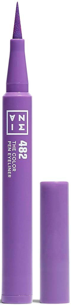 Purple pen eyeliner with a pointed tip and its cap next to it.