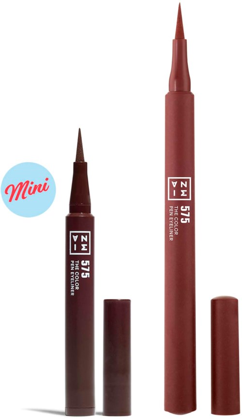 Two brown eyeliner pens with caps, one smaller and one larger, labeled NW 575, with a blue 'Mini' sticker.