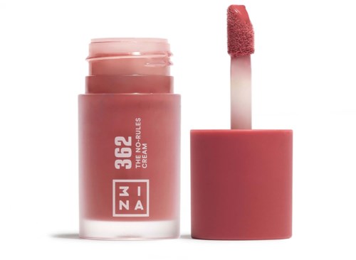 Pink lip gloss with applicator and container, labeled "362 THE NO RULES CREAM P".