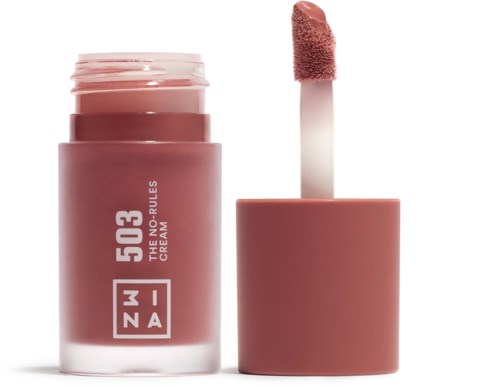 A pink liquid lip cream in a tube with a white applicator wand beside it.