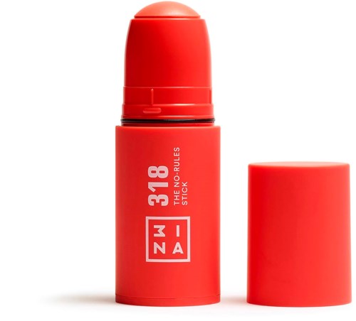 En röd deodorantstift med borttagen kork, visar produktens etikett och design.