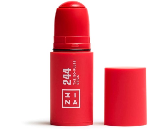 A red stick with the words "244 THE NO RULES" and "STICK" on it, with cap removed showing the stick.