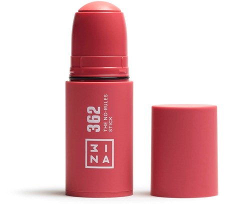 A pink 3G lip balm with white text and a removable cap placed beside it.