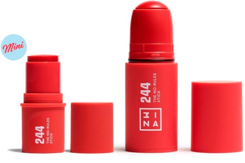 A red lipstick with a removable cap and two additional removable pieces, shown against a white background.