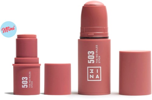 Two pink lip balm containers, one with the lid off showing the balm, and a third with the lid on.