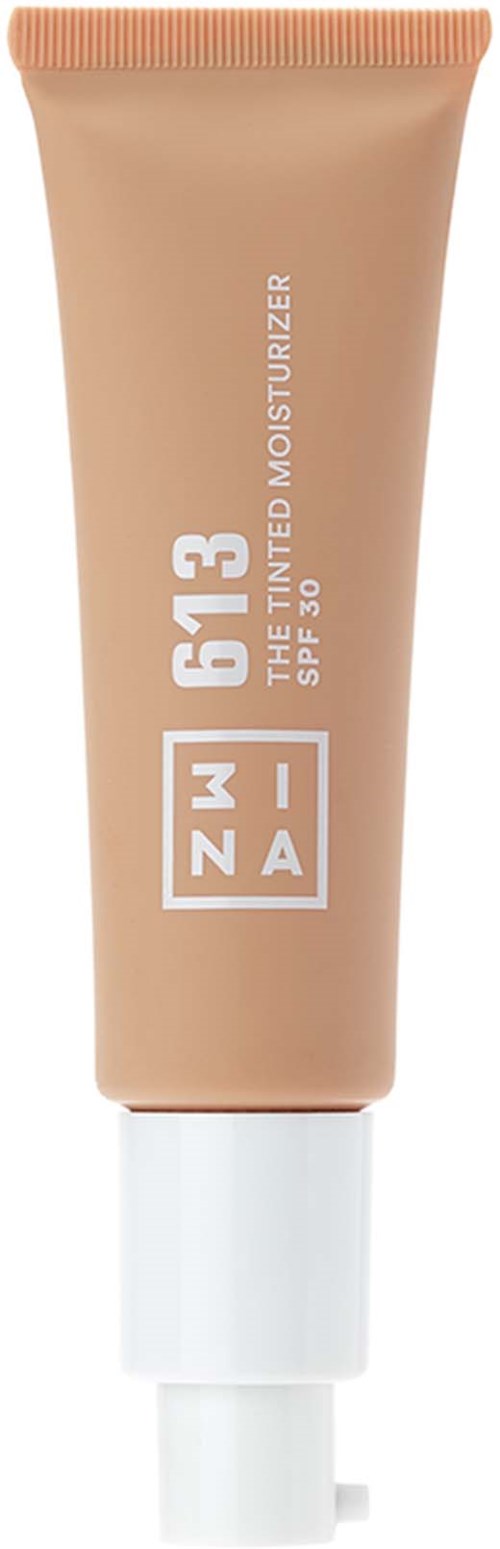 Beige Creme-Tube mit weißem und orangefarbenem Text, zeigt SPF 30, mit weißem Deckel.