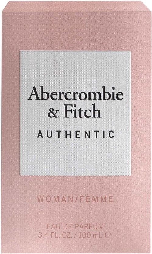 Roze doos met Abercrombie & Fitch parfum, gemarkeerd 'Authentic' voor vrouwen, 100 ml.