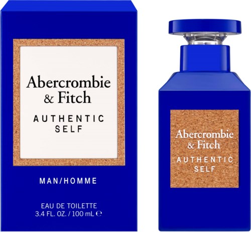 Blauwe doos en flesje van Abercrombie & Fitch Authentic Self geur voor mannen.