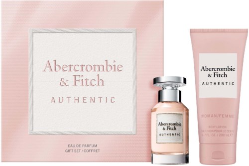 Abercrombie & Fitch AUTHENTIC parfumgeschenkset met bodylotion in roze verpakking.