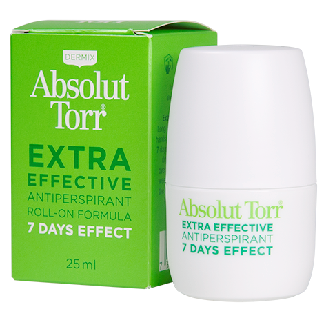 En grön förpackning och en vit rullstiftsdeodorant för extra effektiv, 7-dagars antiperspirant. Texten betonar effektivitet och varaktighet.