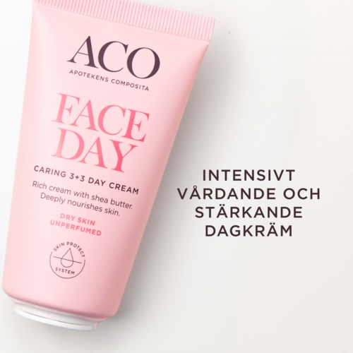 Rosa tub med ansiktskräm med text som nämner att den är för att vårda och ge näring till huden, passar torr hud.