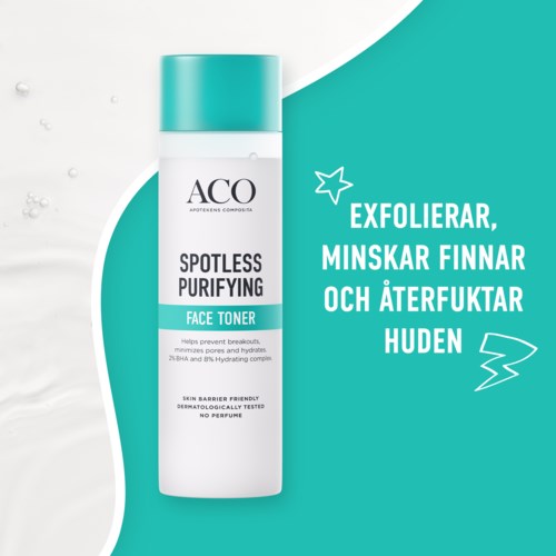 En ansiktsvattenflaska från ACO som betonar exfoliering, minskar pormaskar och återfuktar huden.