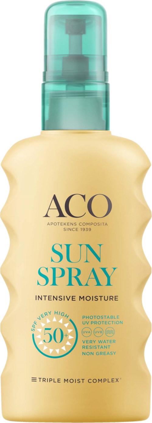 En flaska solskyddsmedel med hög SPF 50 för intensiv fukt och skydd.