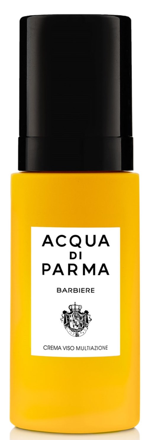 Een gele fles met een zwarte dop en een label dat zegt 'Acqua di Parma.'