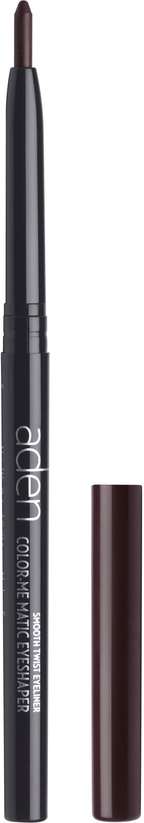 Ein schwarzer Make-up-Stift mit Deckel, beschriftet 'Aden,' vermutlich Eyeliner oder Lipliner.