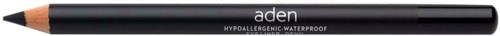 En svart eyeliner-penne merket 'aden' med vann- og allergivennlig egenskap.