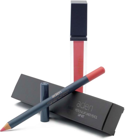 Ein Lippen-Kit enthält Lipliner, Lippenstift und Lipgloss in schicker Verpackung.