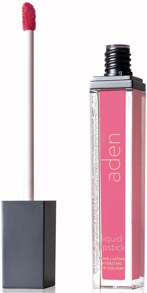 Lip gloss with a pink liquid lipstick tube and an applicator wand.