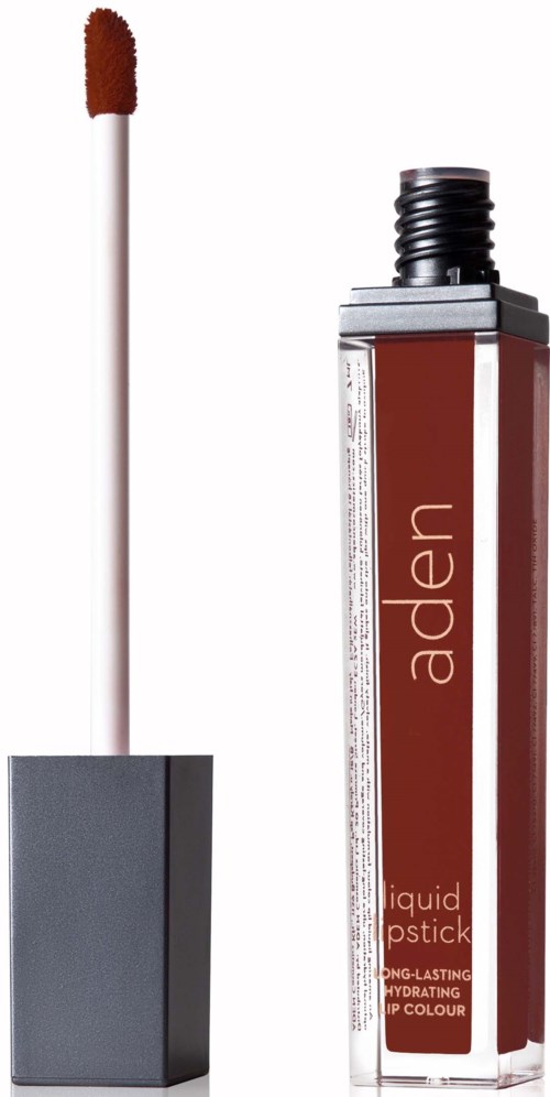 Een vloeibare lippenstiftverpakking met applicator, staand rechtop, gelabeld "arden".