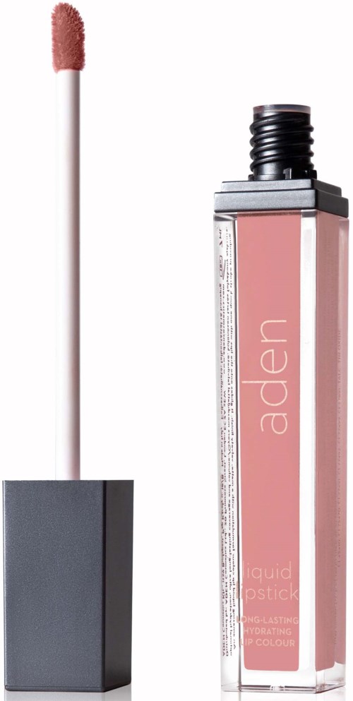 Een lipgloss met een roze tint en een applicator. De container is rechthoekig en doorzichtig, toont de kleur.