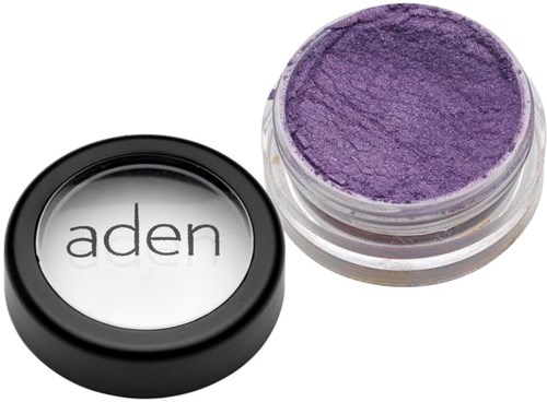 A container with purple eyeshadow and a lid with the word 'aden' on it.
