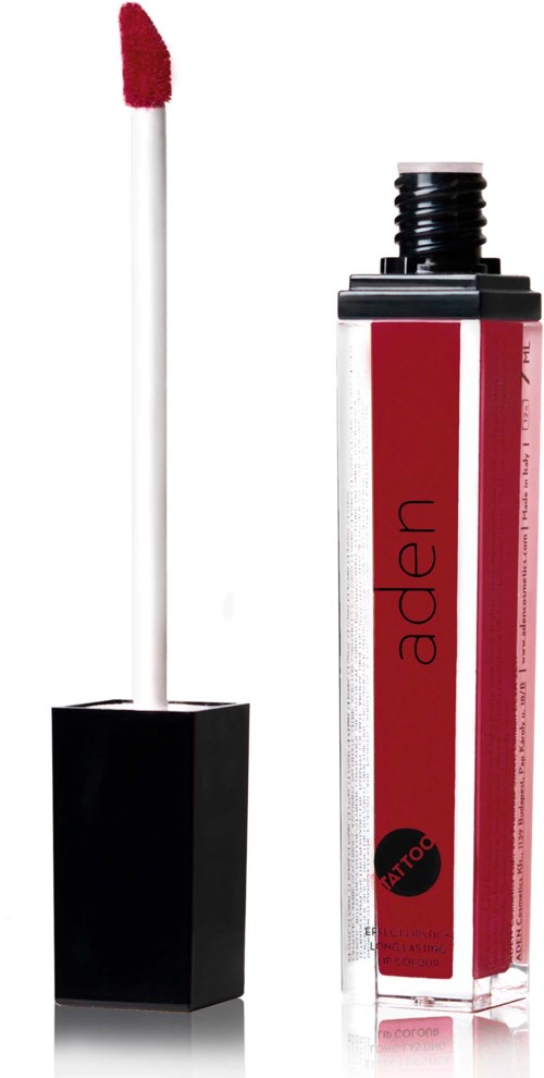 Lippenstift mit roter Farbe, Applikator und transparentem Tube, das Produkt zeigt.