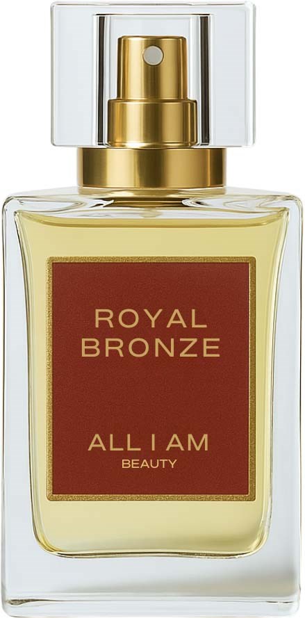 Hajuvesi pullo, jossa lukee 'Royal Bronze' kultaisella suihkulla ja punaisella ja kultaisella merkinnällä.