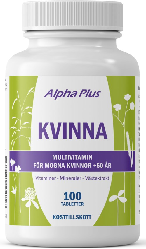 Bottle of multivitamins for women over 50, containing 100 tablets with minerals and plant extracts.