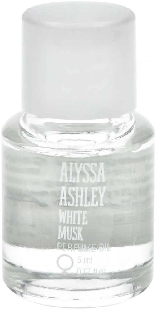 Transparente Parfümflasche mit der Bezeichnung 'Alyssa Ashley White Musk,' 6 ml, Parfümé Öl.