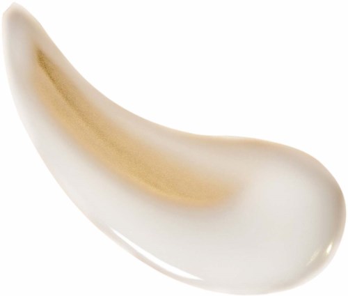 Een witte en beige oogschaduwproduct in een gebogen vorm.