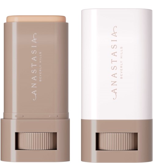 Zwei zylindrische Behälter in Beige und Weiß, mit der Aufschrift 'Anastasia Beverly Hills'.