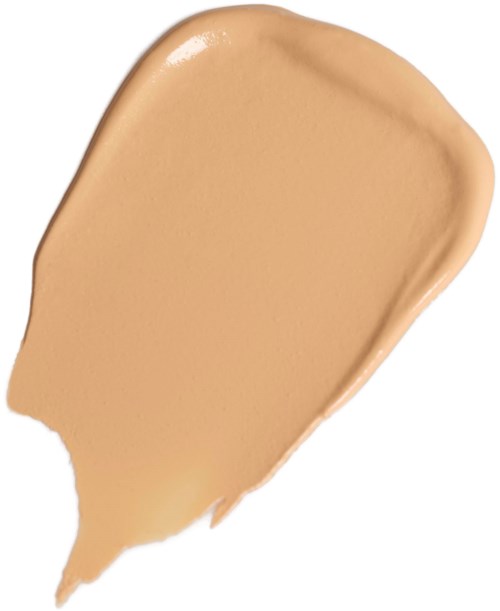 Cremefarbige Make-up-Produkt mit runden Kanten, gleichmäßig aufgetragen mit leichter Glanz.